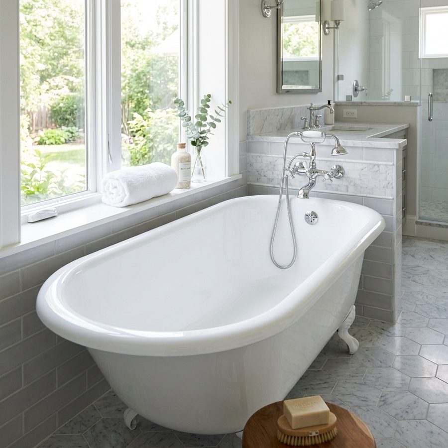 Clean refinished bathtub surface in Austin bathroom.